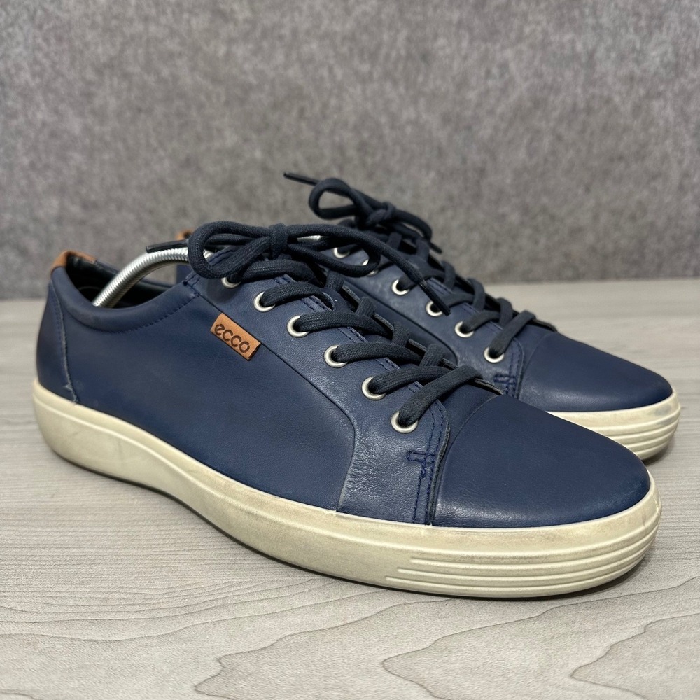 ECCO Soft 7 Sneakers Mens 11 Blue Leather Lace Up Casual Walking Shoes 430004